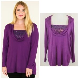Dana Buchman women's plus size purple sequin Drape Neck sweater size 0X NWT